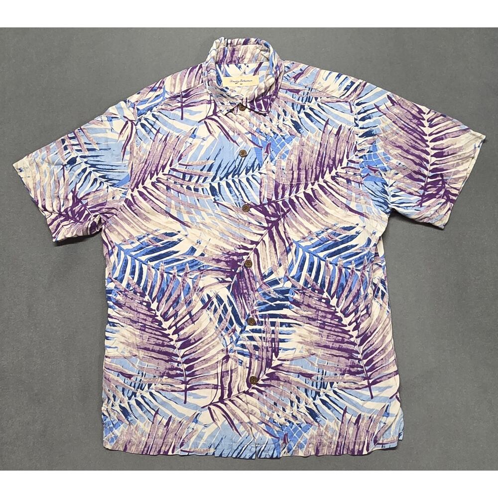 Tommy Bahama Mens Hawaiian Silk Shirt M Short Sleeve Palm Leaf Tropical Resort